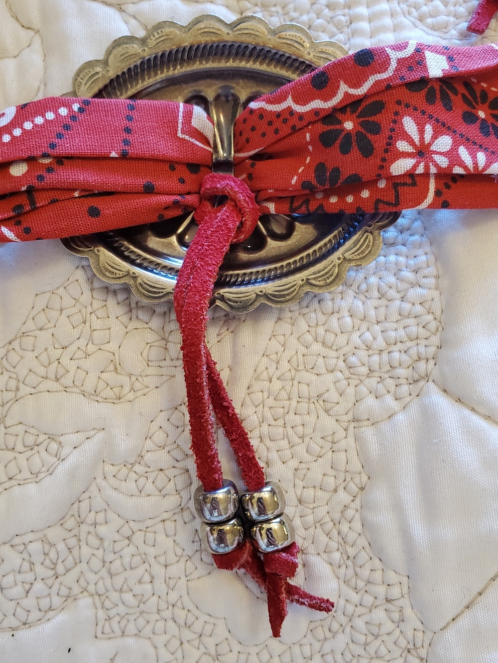 Handmade Boho Bandana Concho Tie Belt – 5-Foot Long Western Fringe Statement Pie - Picture 5 of 5